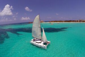 Taking a ride on a catamaran (in the picture) is one of the best things to do in Playa del Carmen