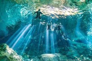 Cenote Azul (in this picture) is one of the best snorkeling spots near Playa del Carmen