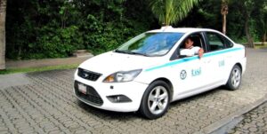 Taxis (like this one in the picture) are one of several transportation options in Playa del Carmen